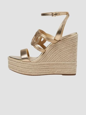 MICHAEL KORS Złote sandały Alma Wedge Espadrille