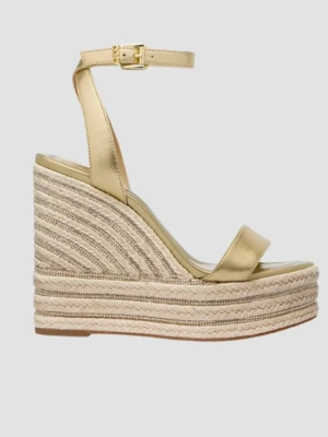 MICHAEL KORS Złote sandały na platformie Leighton Wedge, Rozmiar 39