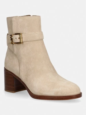 MICHAEL Michael Kors botki damskie zamszowe Rachel Heeled Bootie beżowy