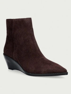 MICHAEL Michael Kors botki na koturnie damskie zamszowe Austin Wedge Bootie brązowy