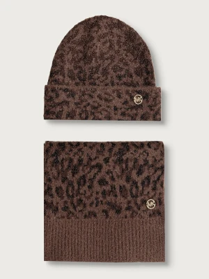MICHAEL Michael Kors czapka i szalik damska z dodatkiem wełny brązowy