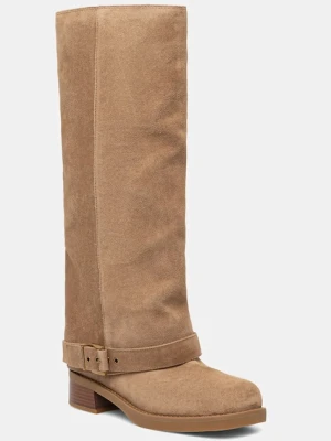 MICHAEL Michael Kors kozaki zamszowe Colby damskie kolor beżowy na płaskim obcasie 40F5COFB5S.297