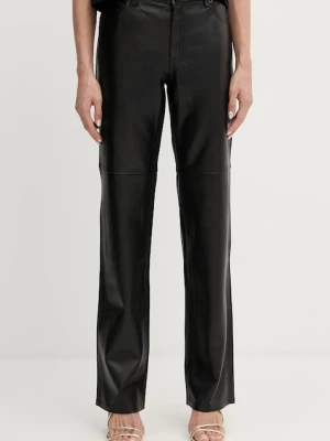 MICHAEL Michael Kors spodnie skórzane damskie kolor czarny proste high waist MT530UWFAF