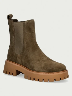 MICHAEL Michael Kors sztyblety damskie nubukowe Asher Flat Bootie zielony