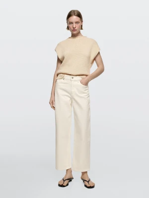 Mid-Rise Cropped Wide-Leg Jeans - Biały Złamany - - Massimo Dutti - Kobieta