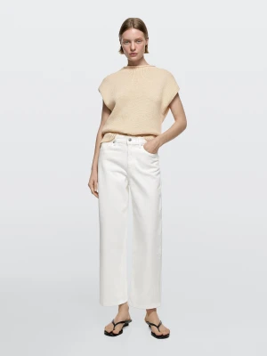 Mid-Rise Cropped Wide-Leg Jeans - Biały Złamany - - Massimo Dutti - Kobieta