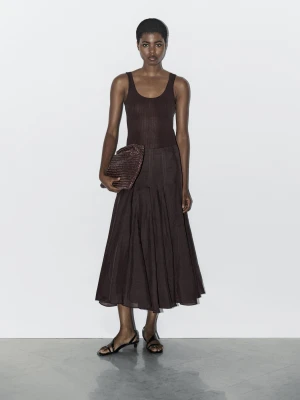 Midi Godet Skirt 100% Ramie - Studio - Liliowy - - Massimo Dutti - Female