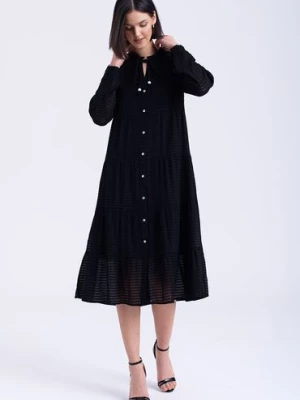 Midi sukienka z tkaniny w paski czarna Greenpoint