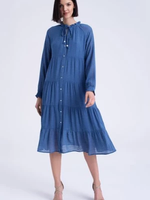 Midi sukienka z tkaniny w paski niebieska Greenpoint