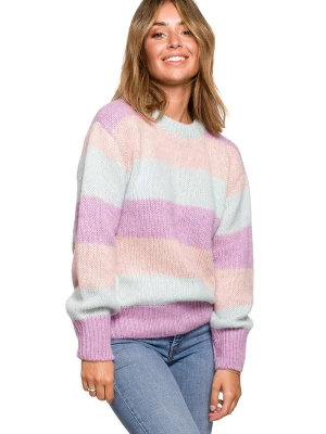 Mięciutki wełniany sweter w kolorowe paski pastelowy Polskie swetry