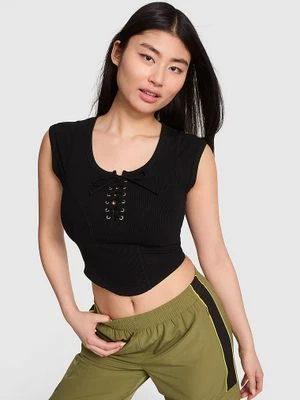 PINK Miękki prążkowany top z wiązaniem Victoria's Secret