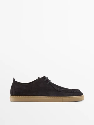 Miękkie Buty Ze Skóry Z Wypukłym Szwem - Ciemnomorski - - Massimo Dutti - Mężczyzna