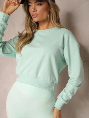 Zdjęcie produktu Miętowa Bluza z Bawełną ze Ściągaczami przy Rękawach i w Pasie Alberia J.style Miętowy