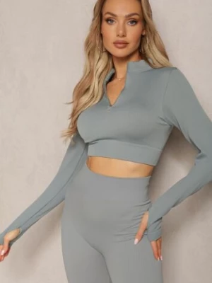 Szara Elastyczna Bluzka na Suwak z Wycięciem przy Ściągaczu Denalla elsa.m by may