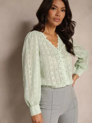 Miętowa Koronkowa Bluzka z Metaliczną Nitką Maliso elsa.m by may