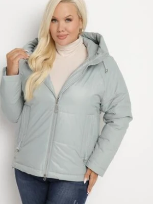 Miętowa Pikowana Kurtka o Pudełkowym Kroju z Szerokim Kołnierzem Evindas rosse line