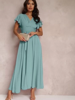 Miętowa Sukienka Rozkloszowana z Rozcięciem i Kopertowym Dekoltem Jozlyn lily rose