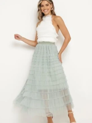 Miętowa Tiulowa Spódnica z Falbanami i Gumką w Pasie Missalima rosse line