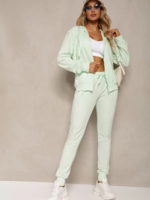 Miętowe Dresowe Spodnie o Klasycznym Fasonie z Gumką w Pasie Ivemia j.style