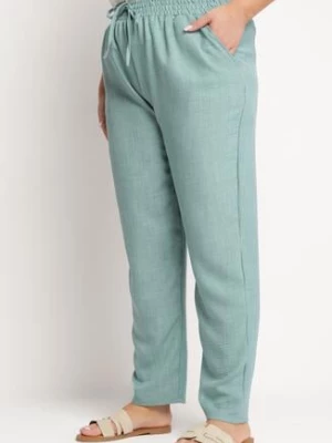 Miętowe Spodnie z Wiązaniem w Pasie i Kieszeniami Truvolia h&s