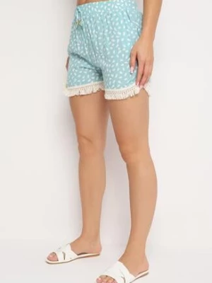 Miętowe Szorty z Wiskozy z Gumką w Pasie i Troczkami Talorea r&f fashion