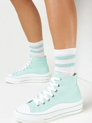 Miętowe Trampki za Kostkę na Platformie Shuze