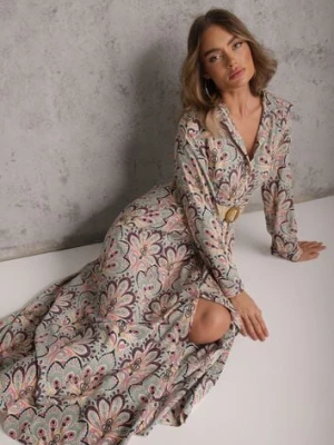 Miętowo-Różowa Koszulowa Sukienka z Dodatkowym Paskiem i Podpinanymi Rękawami Alonie rosa