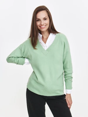 Miętowy sweter damski z dekoltem w serek Top Secret