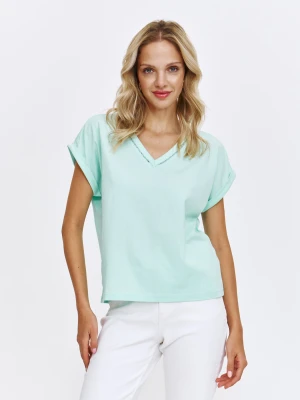 Miętowy t-shirt z dekoltem v-neck Top Secret