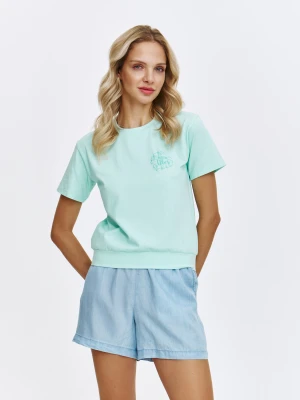 Miętowy t-shirt z subtelnym nadrukiem Top Secret