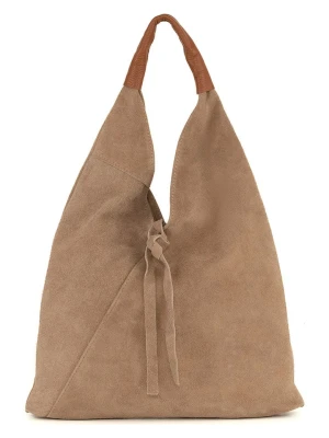 Mila Blu Skórzana torebka "Mirtillo" w kolorze beżowym - 39 x 34 x 8 cm rozmiar: onesize