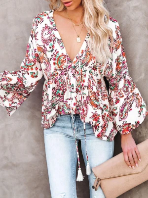 Milan Kiss Bluzka w kolorze białym ze wzorem rozmiar: L