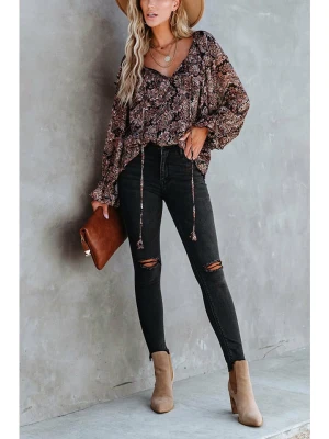 Milan Kiss Bluzka w kolorze brązowym ze wzorem rozmiar: S