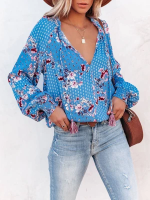 Milan Kiss Bluzka w kolorze niebieskim ze wzorem rozmiar: M