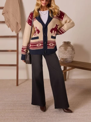 Milan Kiss Kardigan w kolorze kremowo-granatowo-czerwonym rozmiar: S