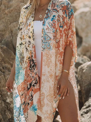 Milan Kiss Kimono w kolorze kremowym ze wzorem rozmiar: XL