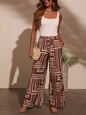 Milan Kiss Spodnie w kolorze brązowo-białym rozmiar: L