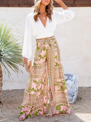 Milan Kiss Spodnie w kolorze jasnozielono-jasnoróżowym rozmiar: M