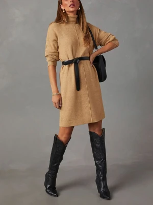 Milan Kiss Sukienka dzianinowa w kolorze beżowym rozmiar: XL