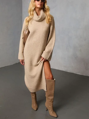 Milan Kiss Sukienka dzianinowa w kolorze beżowym rozmiar: XL