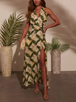 Milan Kiss Sukienka w kolorze ciemnozielono-beżowym rozmiar: L