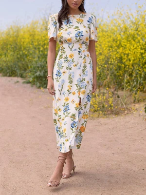 Milan Kiss Sukienka w kolorze kremowo-niebiesko-żółtym rozmiar: M