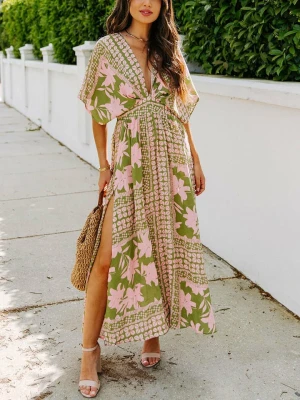 Milan Kiss Sukienka w kolorze różowo-zielonym ze wzorem rozmiar: L