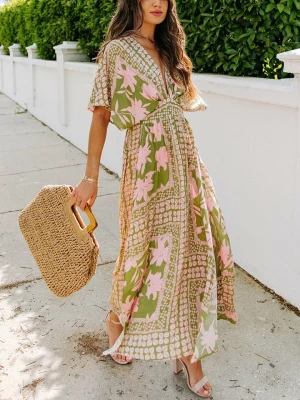 Milan Kiss Sukienka w kolorze zielono-jasnoróżowym rozmiar: M