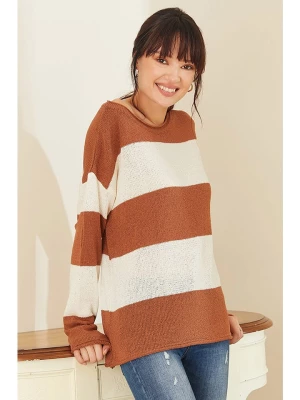 Milan Kiss Sweter w kolorze brązowo-kremowym rozmiar: XL