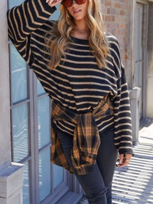 Milan Kiss Sweter w kolorze jasnobrązowo-czarnym rozmiar: M