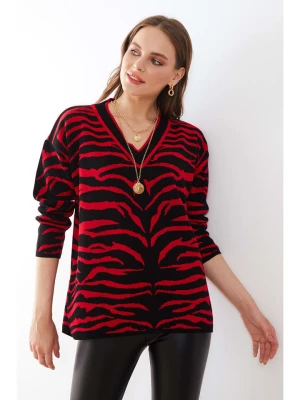 Milan Kiss Sweter w kolorze czerwono-czarnym ze wzorem rozmiar: L