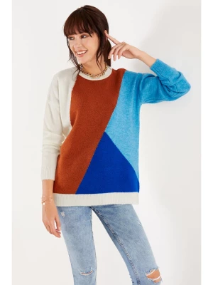 Milan Kiss Sweter w kolorze kremowo-brązowo-niebieskim rozmiar: M