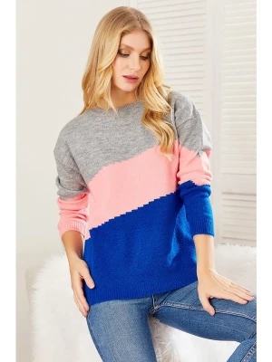Milan Kiss Sweter w kolorze szaro-niebiesko-różowym rozmiar: M