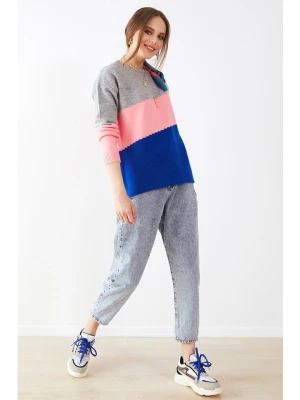 Milan Kiss Sweter w kolorze szaro-różowo-niebieskim rozmiar: M